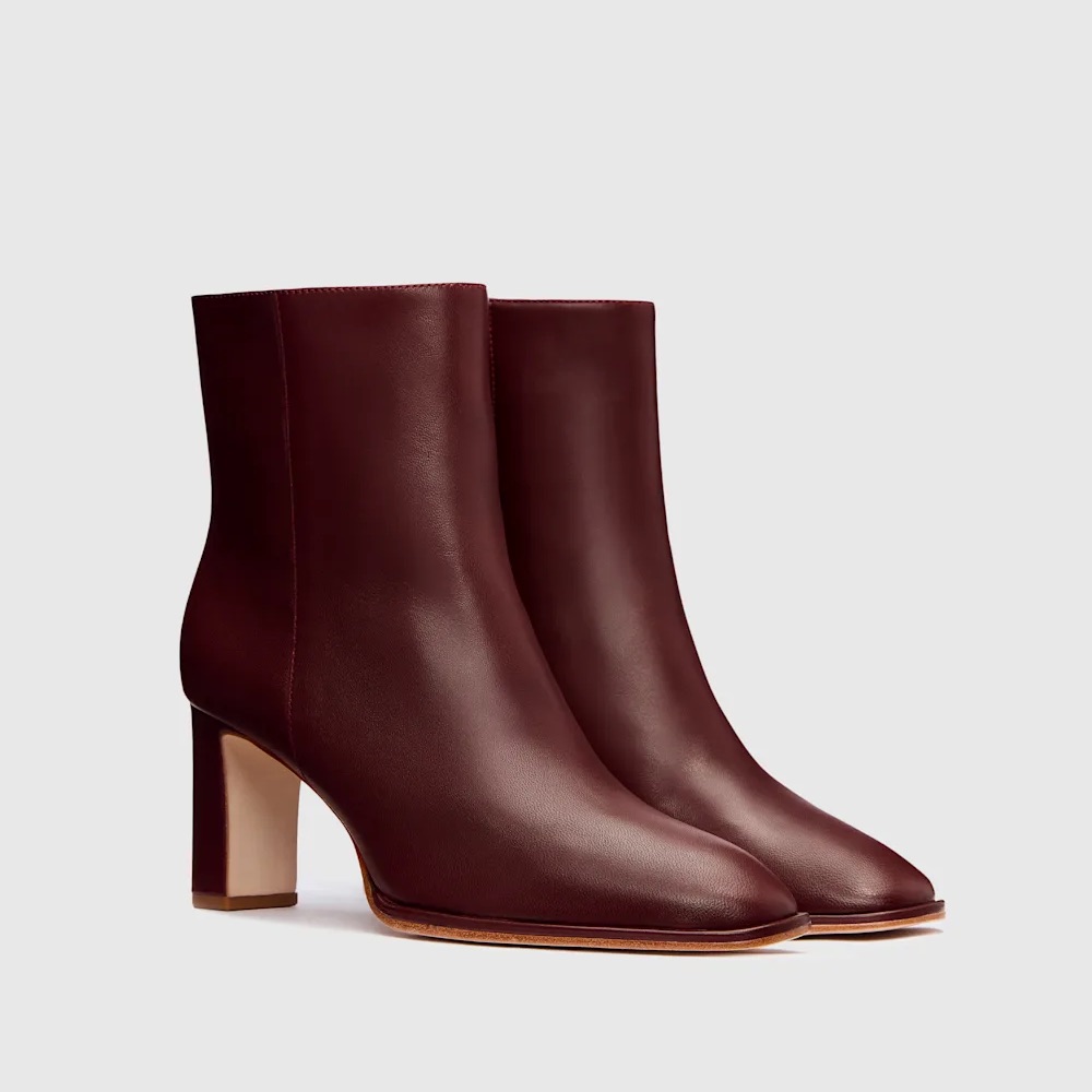 Reformation Gillian Burgundy Leather Ankle Boots